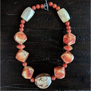 Retro Chunky Beaded Necklace Toggle Clasp Party Statement Glam